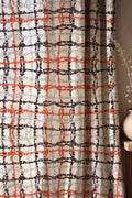 Modern Geometric Linen Curtain: Abstract Red, Gray, and Black Pattern Drapes, Contemporary Art Style - Image 1