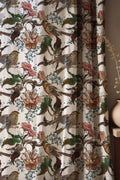 Bird and Floral Linen Curtain: Vintage Botanical Cream Drapes - Image 1