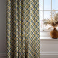 Art Deco Linen Curtain: Geometric Teal & Gold Pattern - Image 2
