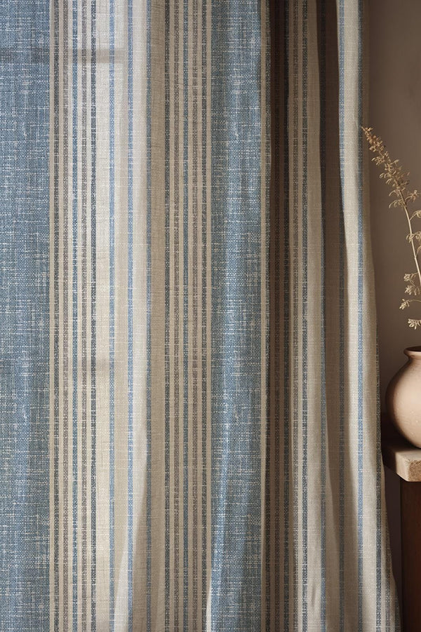 Blue Striped Linen Curtain: Modern Coastal Drapes