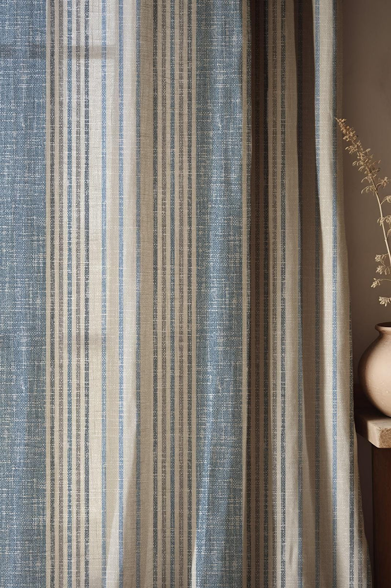 Blue Striped Linen Curtain: Modern Coastal Drapes