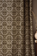 Vintage Brown Linen Curtain: Geometric Medallion Retro Drapes - Image 1