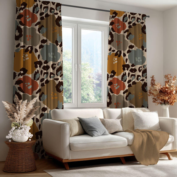 Abstract Leopard Floral Curtain: Boho Animal Print Window Panel