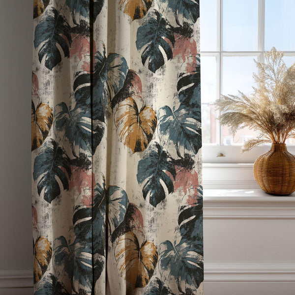 Abstract Monstera Curtain: Tropical Leaf Print Window Panel