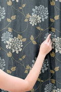 Dark Floral Linen Curtain: Beige Botanical Print Window Drape - Image 2
