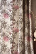 Floral Linen Curtain: Pink Botanical Sketch Art Drapes - Image 1