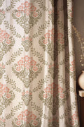 Vintage Damask Linen Curtain: Soft Pink Floral Drapes - Image 1