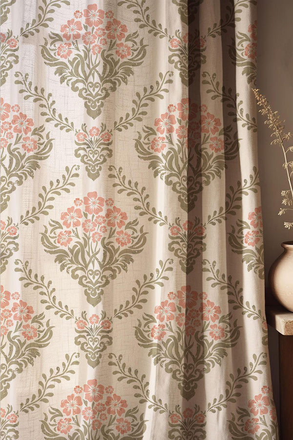 Vintage Damask Linen Curtain: Soft Pink Floral Drapes