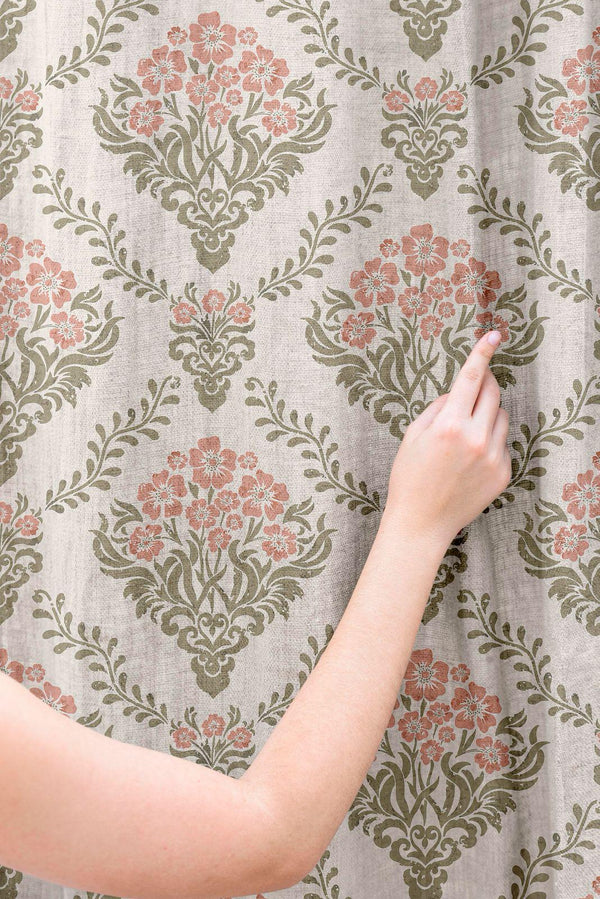 Vintage Damask Linen Curtain: Soft Pink Floral Drapes