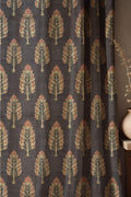 Black Botanical Linen Curtain: Golden Leaf Pattern Drapes, Elegant Vintage Style Window Fabric - Image 1