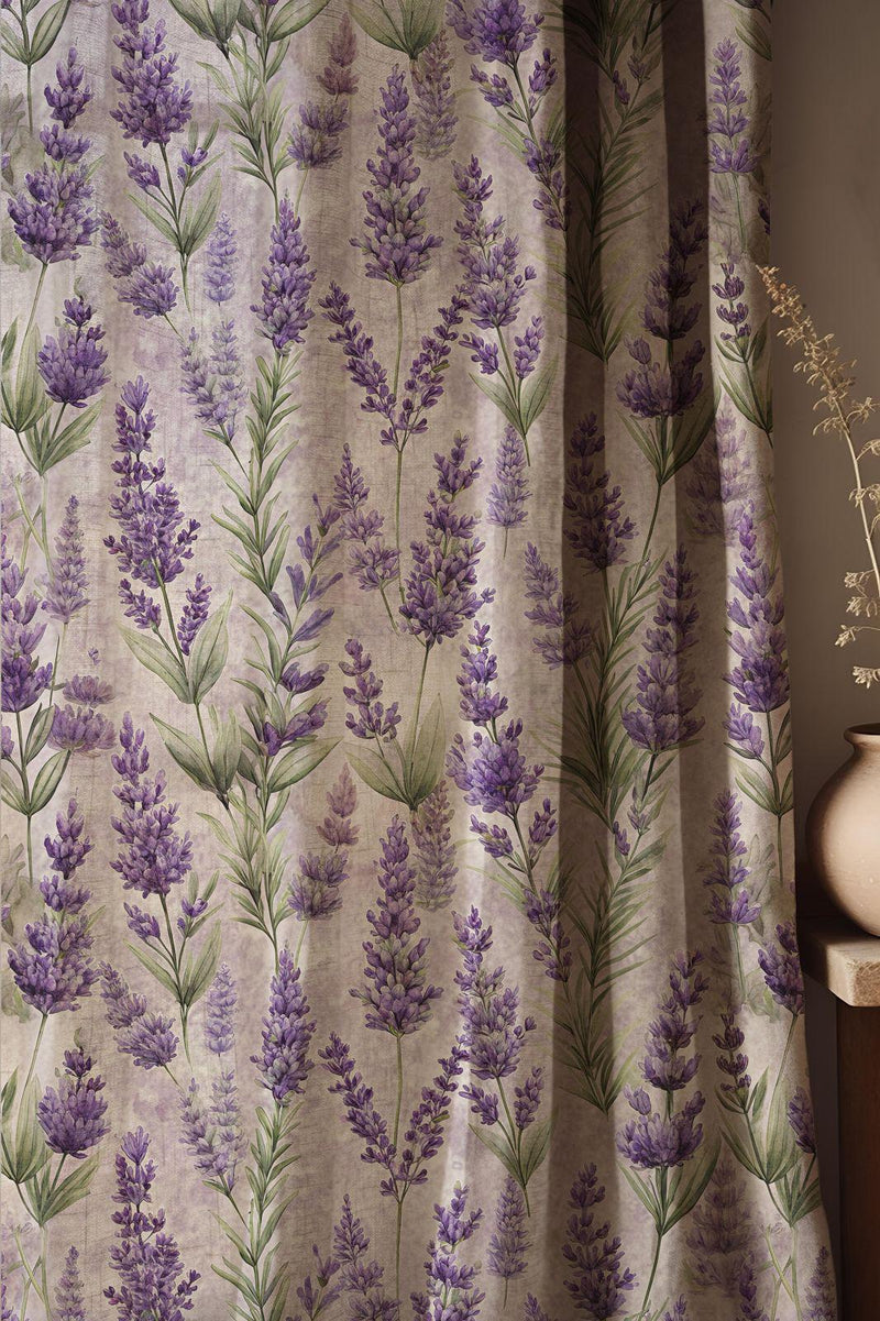 Lavender Floral Linen Curtain: Purple Flower Botanical Drapes, Country Cottage Style Window Panels