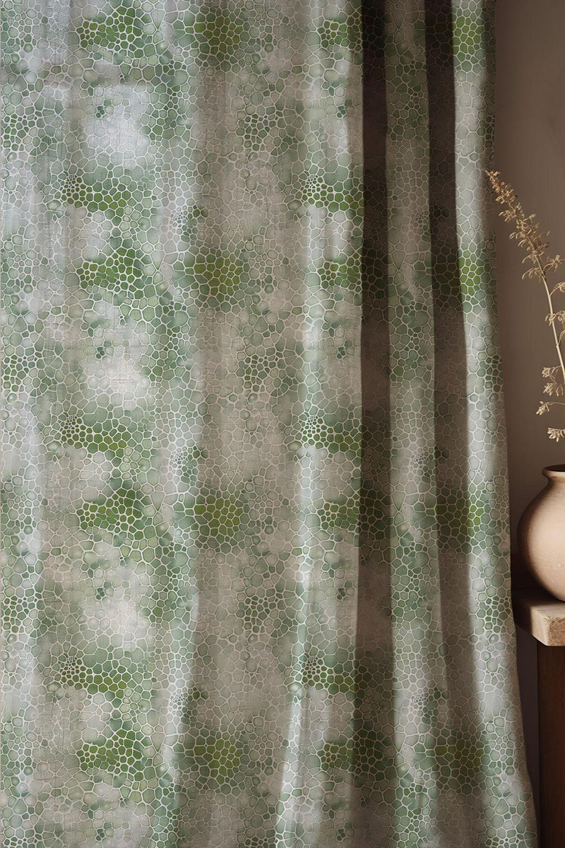 Green Mosaic Linen Curtain: Organic Cell Pattern Drapes, Modern Botanical Abstract Window Panels