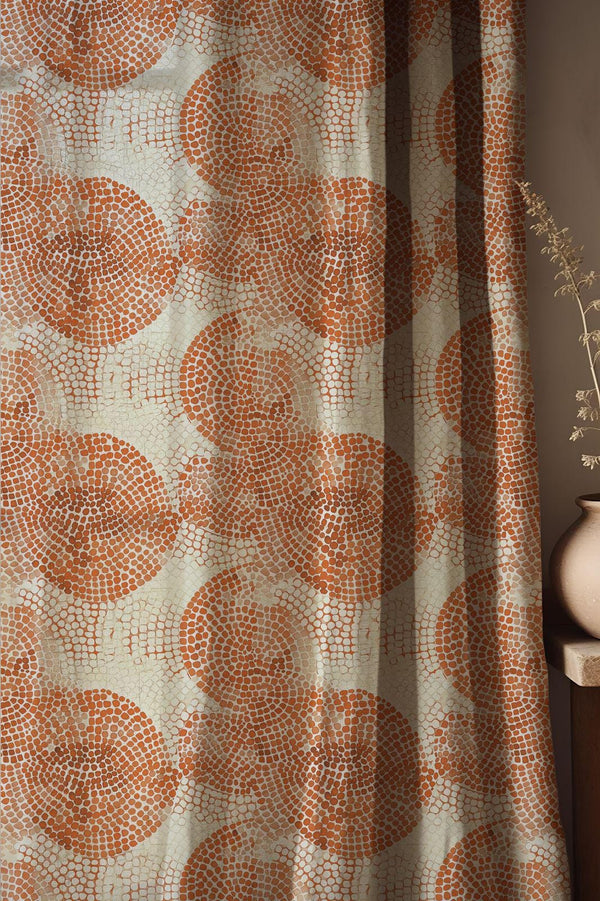 Terracotta Circle Linen Curtain: Modern Abstract Dot Pattern Drapes, Warm Earthy Boho Window Decor