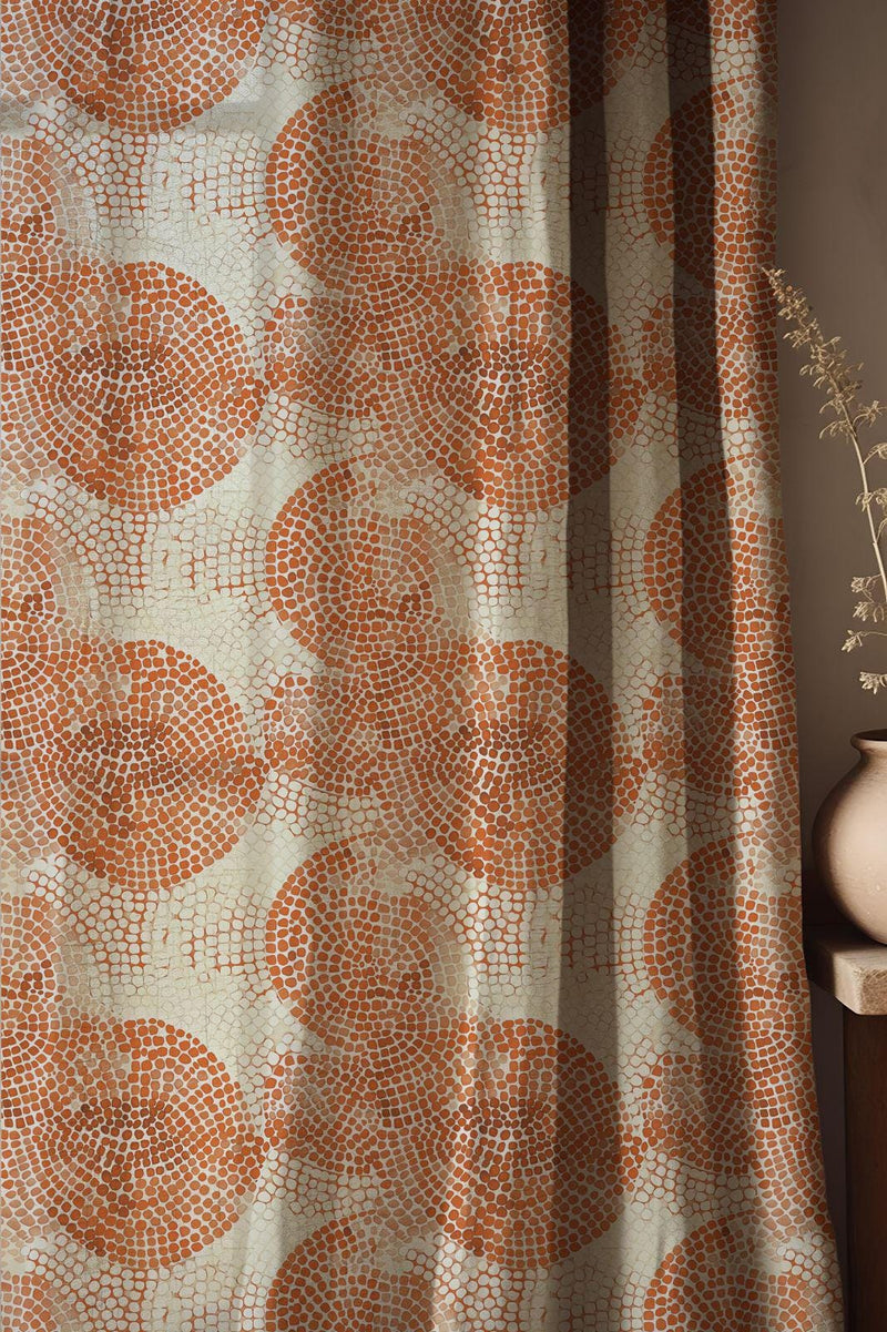 Terracotta Circle Linen Curtain: Modern Abstract Dot Pattern Drapes, Warm Earthy Boho Window Decor
