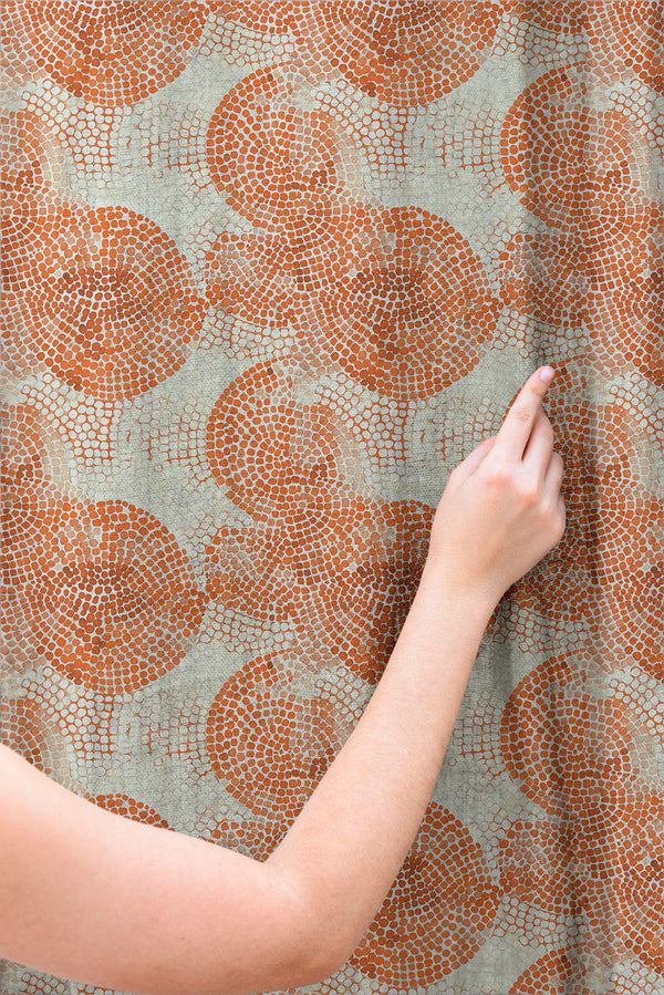 Terracotta Circle Linen Curtain: Modern Abstract Dot Pattern Drapes, Warm Earthy Boho Window Decor