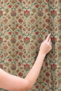 Vintage Floral Linen Curtain: Red And Blue Botanical Pattern Drapes, Traditional European Style Fabric - Image 2