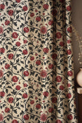Black Pomegranate Linen Curtain: Red Fruit Botanical Drapes, William Morris Inspired Vintage Fabric - Image 1
