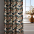 Midnight Crane Linen Curtain: Blue Botanical Bird Drapes, Oriental Nature Inspired Vintage Fabric - Image 3