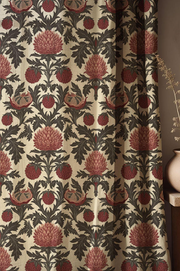 William Morris Linen Curtain: Red Floral Botanical Drapes