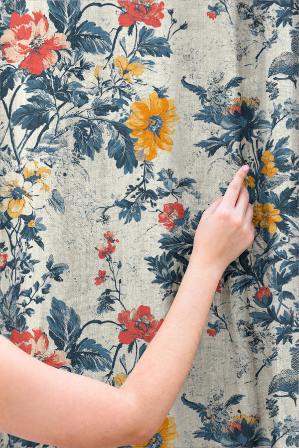 Antique Floral Linen Curtains: Bohemian Mandala, Large Bloom Decor