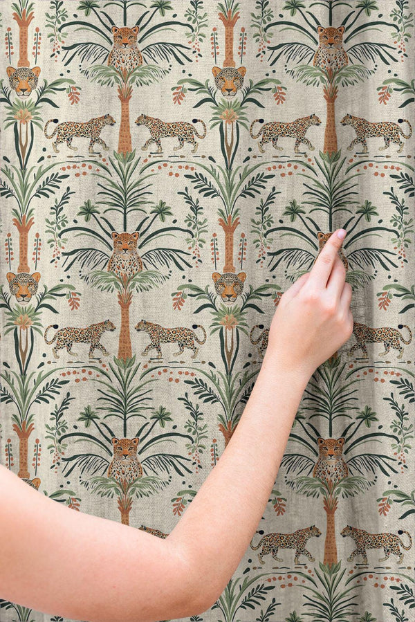 Jungle Leopard Linen Curtains: Tropical Style,  Exotic Boho Decor