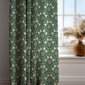 Art Nouveau Floral Curtain: Green Scallop Print Window Panel - Image 1