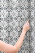 Art Deco Geometric Linen Curtains - Charcoal Blue Linen Drapes - Tribal Diamond Window Treatment - Image 2