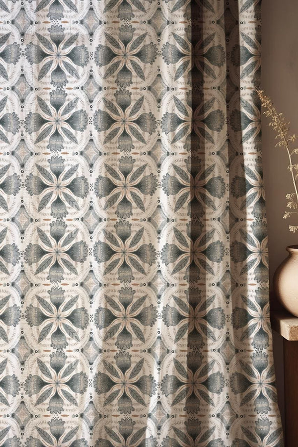 Art Deco Geometric Linen Curtains - Charcoal Blue Linen Drapes - Tribal Diamond Window Treatment