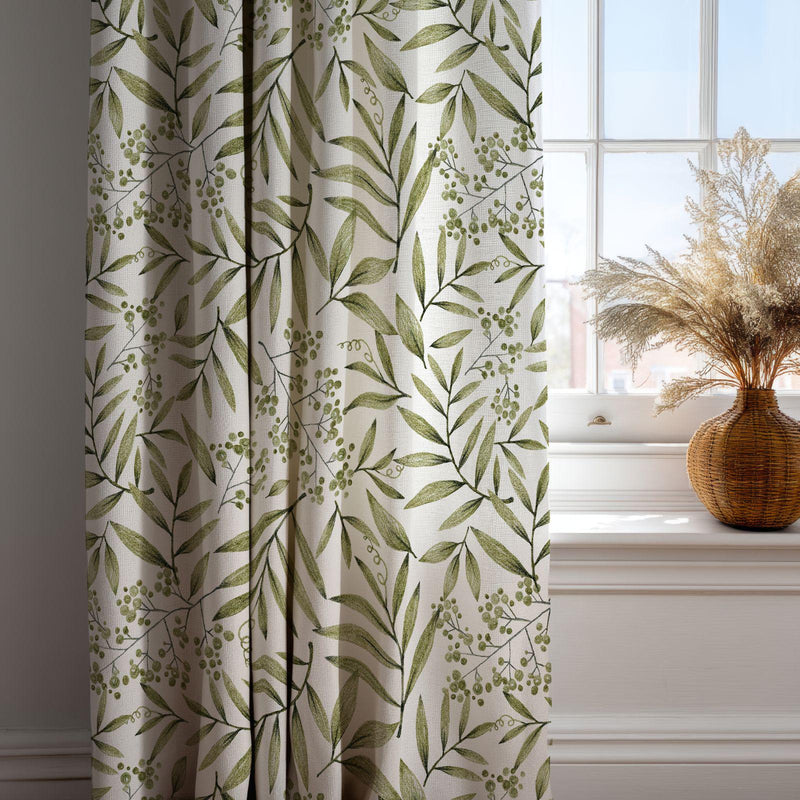 Olive leaf inspired Botanical Curtain: Sage Green Leaf Print Window Panel