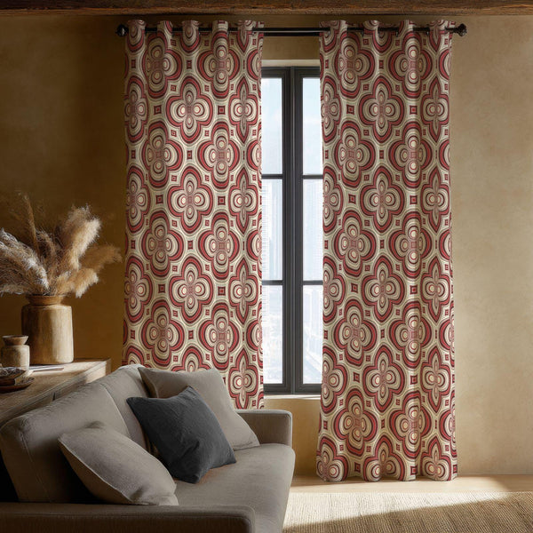 Retro Quatrefoil Curtain: Geometric Mid Century Print Window Panel