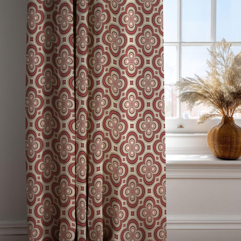 Retro Quatrefoil Curtain: Geometric Mid Century Print Window Panel