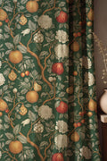Dark Green Fruit Linen Curtains - William Morris Style Drapes - Vintage Botanical Window Treatment - Image 1