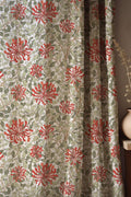 Honeysuckle Floral Linen Curtains - Red and Green Botanical Drapes - William Morris Style Window Treatment - Image 1