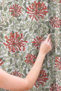Honeysuckle Floral Linen Curtains - Red and Green Botanical Drapes - William Morris Style Window Treatment - Image 2
