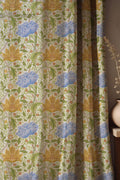 Blue and Gold Floral Linen Curtains - William Morris Drapes - Botanical Window Treatment - Image 1