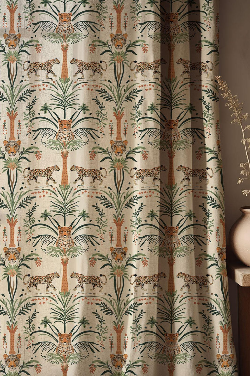 Jungle Leopard Linen Curtains: Tropical Style,  Exotic Boho Decor