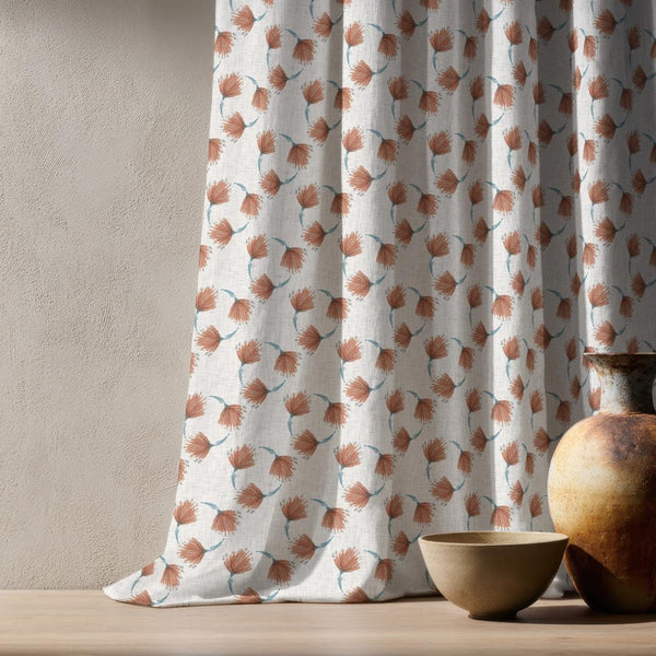 Minimalist Floral Linen Curtains - Repeating Flower Drapes - Rust Brown Abstract Window Treatment
