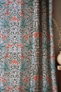 Art Nouveau Floral Linen Curtains - William Morris Style Drapes - Pastel Coral Green Window Treatment - Image 1
