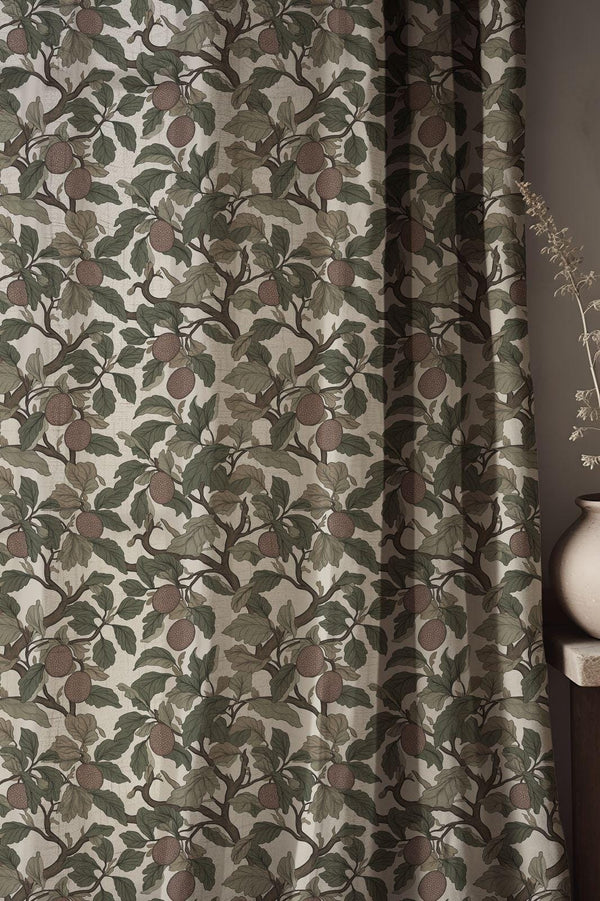 William Morris Style Linen Curtains - Earthy Botanical Linen Drapes - Rustic Orchard Window Treatment