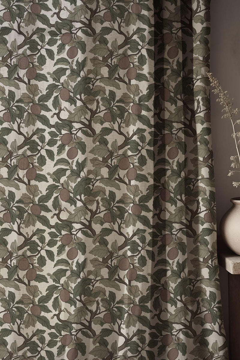 William Morris Style Linen Curtains - Earthy Botanical Linen Drapes - Rustic Orchard Window Treatment