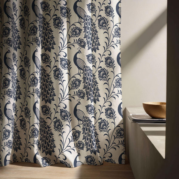 Black Wildflower Linen Curtain – Elegant Botanical Bird Drape for Natural Home Decor