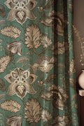 Teal-Leaf-Floral-Print Linen Curtain – Soft Botanical Bloom Drape for Natural Home Decor - Image 1