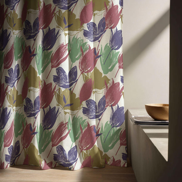 Multicolor Abstract Floral Linen Curtain – Bold Modern Bloom Pattern Drape