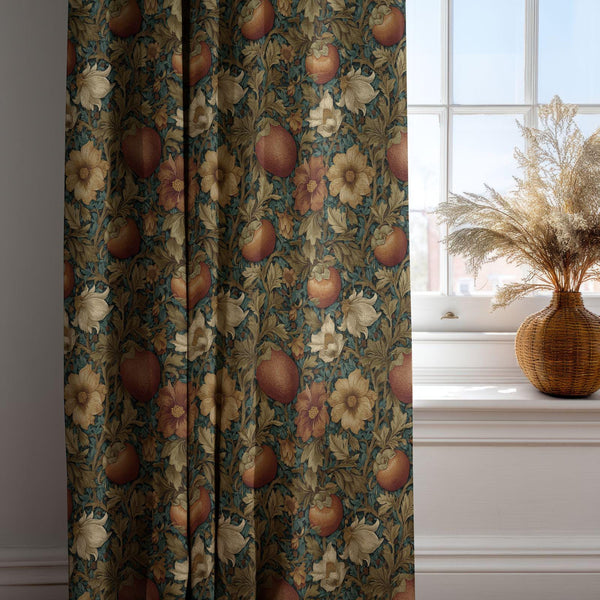 Dark Persimmon Linen Curtains - William Morris Style Drapes - Arts and Crafts Window Treatment