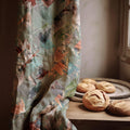 Tropical Abstract Botanical Linen Curtain – Teal & Terracotta Layered Leaf Print Drape - Image 1