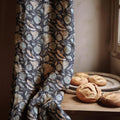 Botanical Feather Floral Linen Curtain – Teal & Beige Hand-Drawn Print Drape - Image 1
