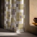 Modern Geometric Linen Curtain – Olive & Taupe Block Pattern Drape - Image 2