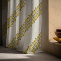 Diagonal Floral Stripe Linen Curtain – Yellow & Green Art Nouveau Linen Drape - Image 2
