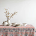Boho-Tribal Pattern Linen Tablecloth: Terracotta & Navy Print, Cotton-Linen Blend - Image 2