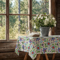 Green Botanical Floral Linen Tablecloth: Watercolor Garden Print, Cotton-Linen Blend - Image 1